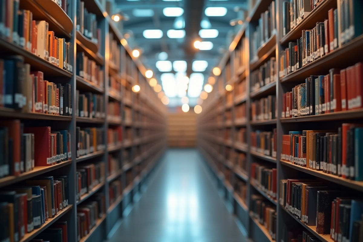 Bibliotheque animée avec livres sur les mots clés divers