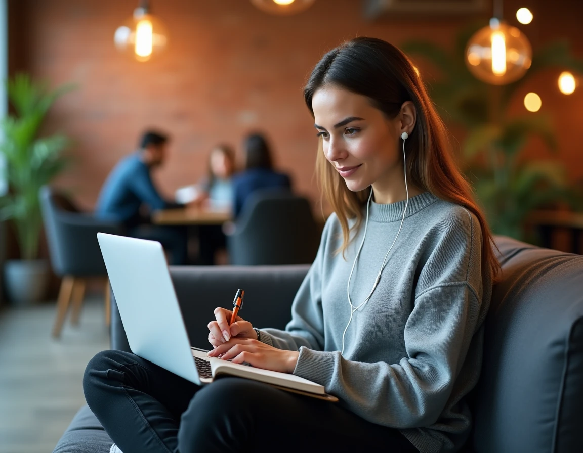 Jeune professionnelle développant ses compétences en data visualisation et Power BI dans un espace de co-working