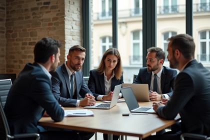 Groupe de professionnels parisiens en réunion de travail