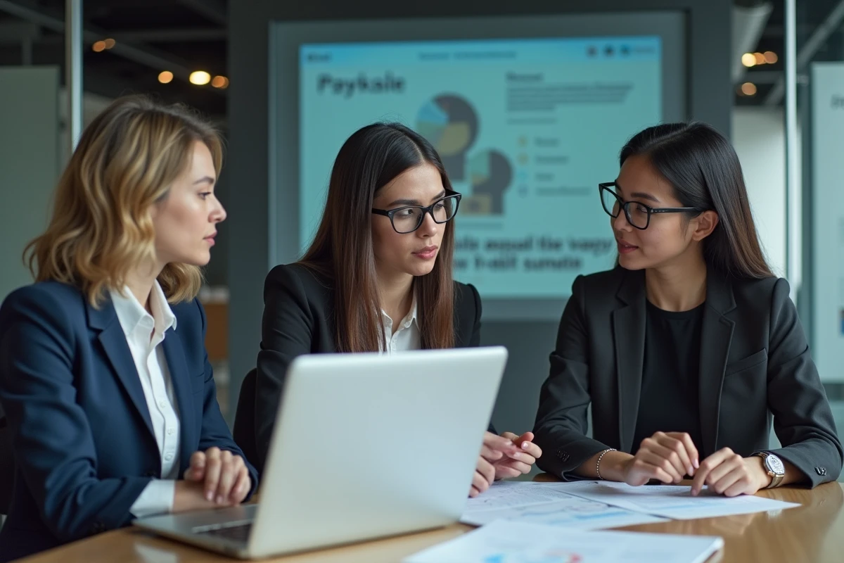 Groupe de jeunes professionnels discutant de modèles de systeme