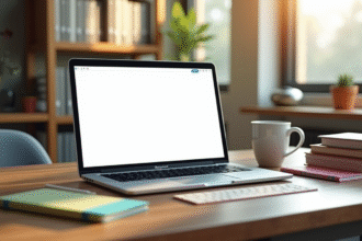 Espace de travail moderne avec ordinateur et fournitures