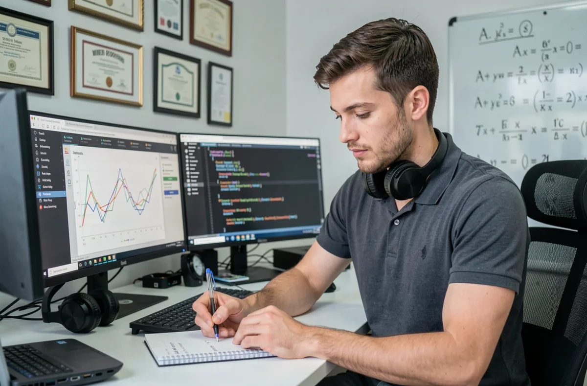 Data scientist développant des solutions IA prédictives sur un poste de travail technique pour Euro Tech Conseil