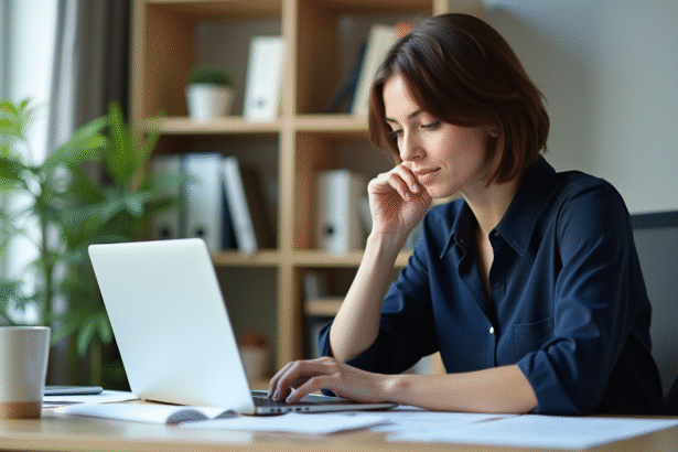 Femme analysant un tableau Excel sur son ordinateur au bureau