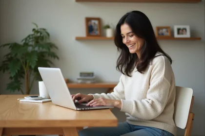 Femme d'âge moyen travaillant à domicile avec un ordinateur