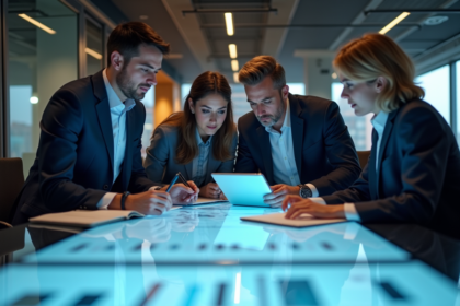 Groupe de professionnels collaborant autour d'une table moderne