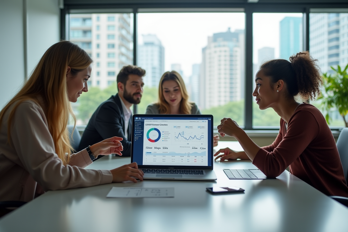 Groupe de jeunes professionnels discutant autour d une table