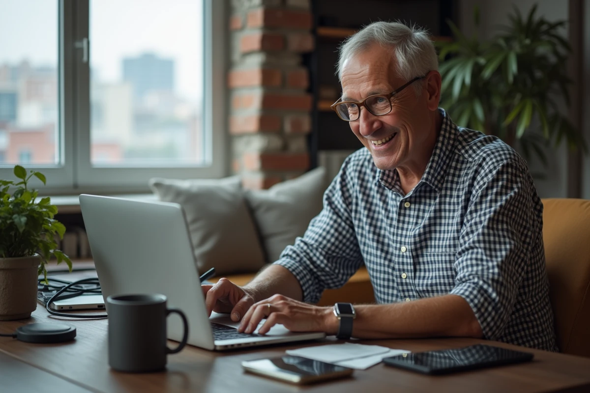 Homme souriant suivant étape d