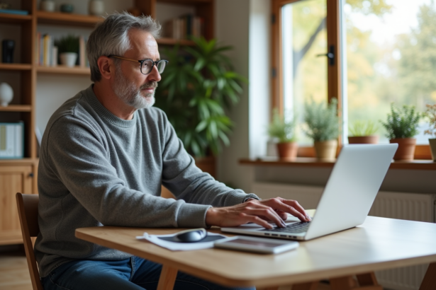 Homme d'âge moyen configurant un routeur sans fil dans un salon lumineux