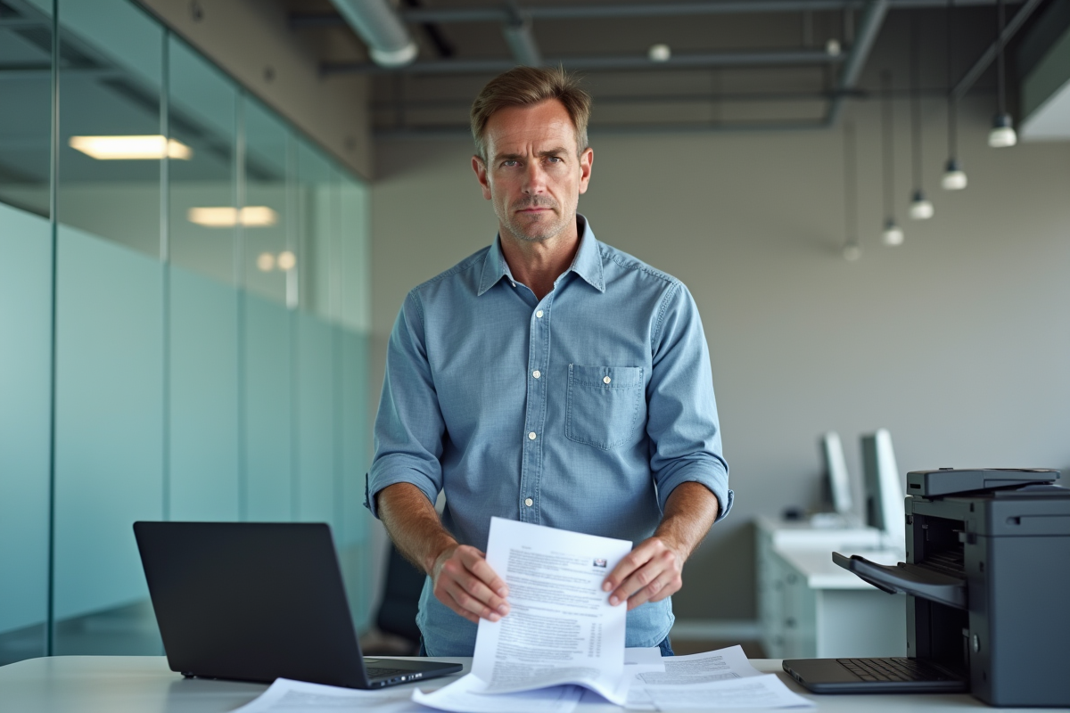 Homme détruisant des documents confidentiels au bureau