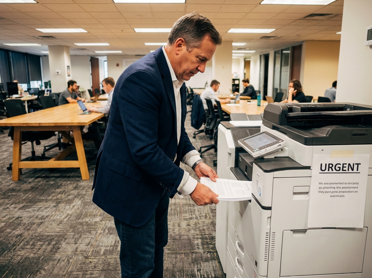 Homme d affaires récupérant des impressions dans un coworking