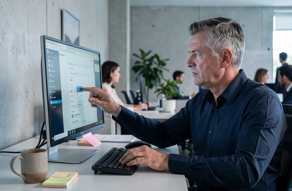 Homme en train de chercher ses marques-pages perdus dans les paramètres du navigateur Firefox sur un ordinateur de bureau