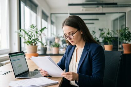 Jeune femme professionnelle en bureau avec documents