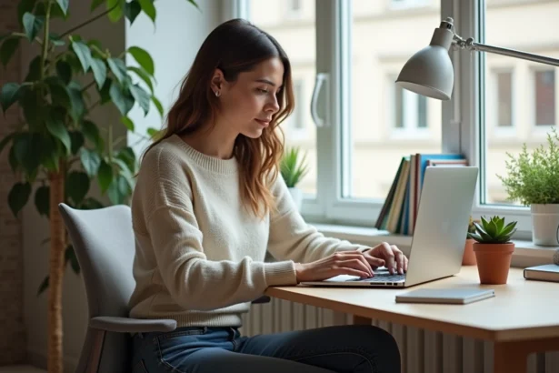 Jeune femme concentrée installant Python sur son laptop