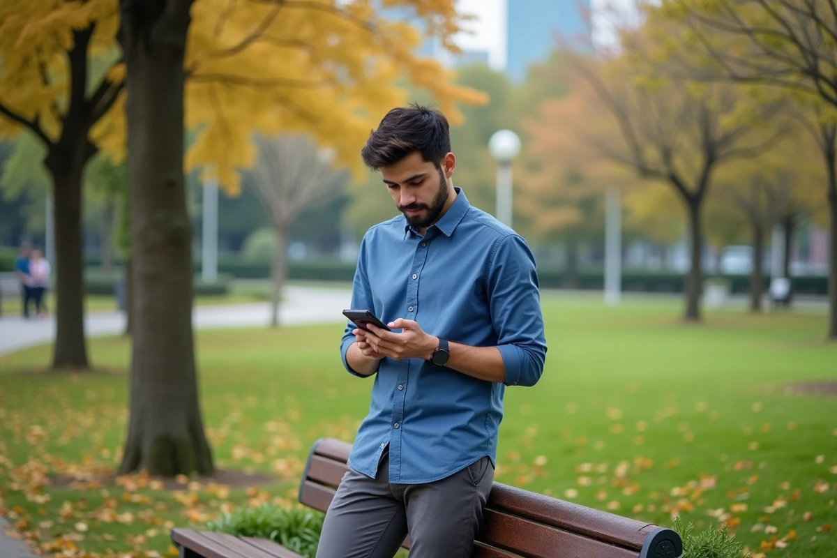 Jeune homme dans un parc avec un appareil Rmozhazavizop