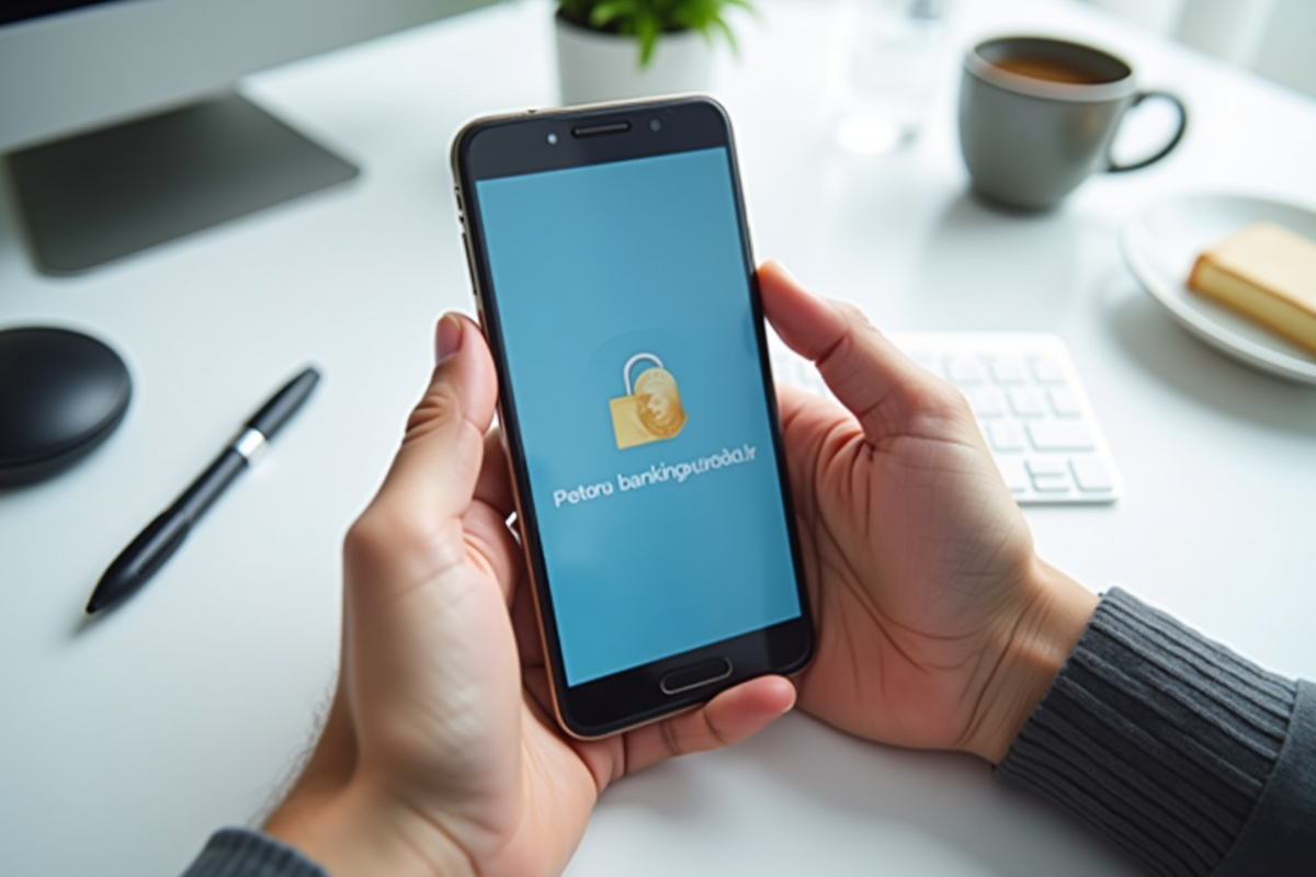 Mains tenant un smartphone avec une fausse notification bancaire