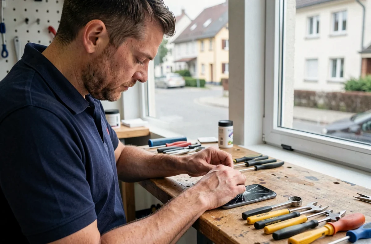 Technicien de MyPhone Riedisheim remplaçant l'écran d'un smartphone