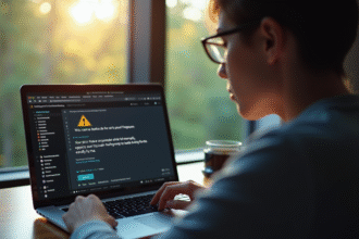 Personne inquiète regardant un email de phishing sur son ordinateur