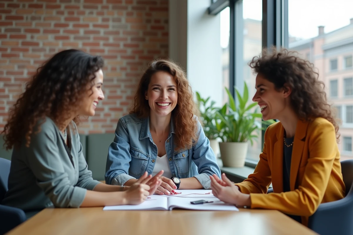 Groupe de professionnels discutant autour d