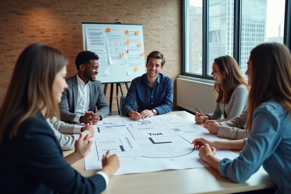 Groupe de jeunes professionnels discutant du Zero Trust