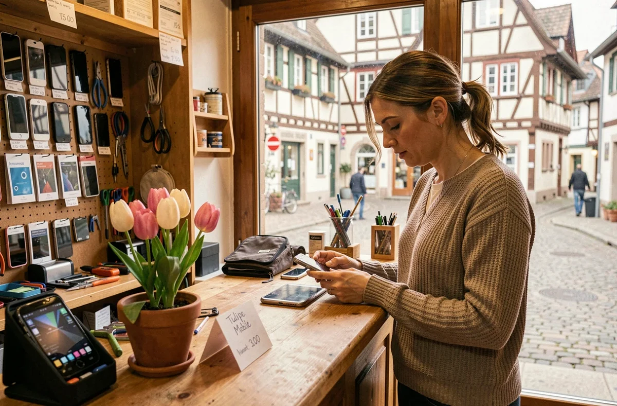 Réparatrice indépendante de Tulipe Mobile dans sa boutique à Colmar
